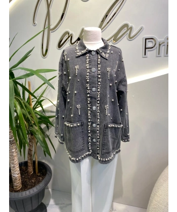 inci işlemeli kot ceket