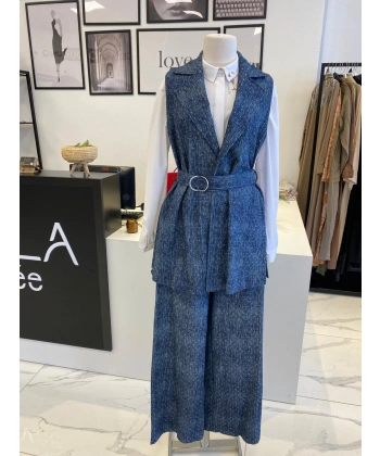 NURCAN ÇETİN TAŞLI DENİM YELEK TAKIM