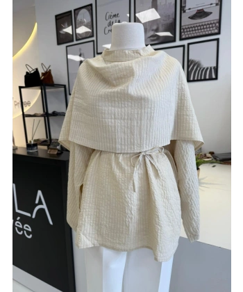 PARLA ŞAL DETAYLI ÇİZGİLİ GÖMLEK