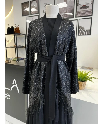 Nurcan Çetin Pul ve Tül Detaylı Abaya