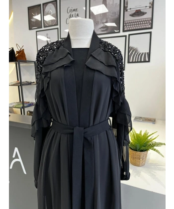 Nurcan Çetin Pul ve Fırfır Detaylı Abaya