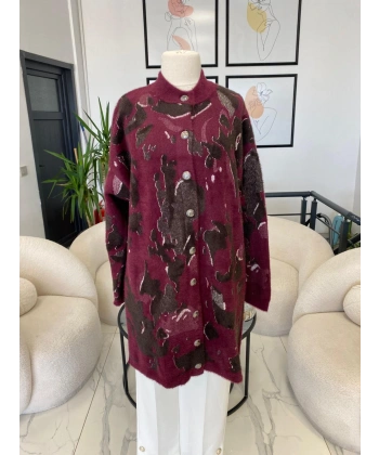 ANGORA DESENLİ HIRKA BORDO