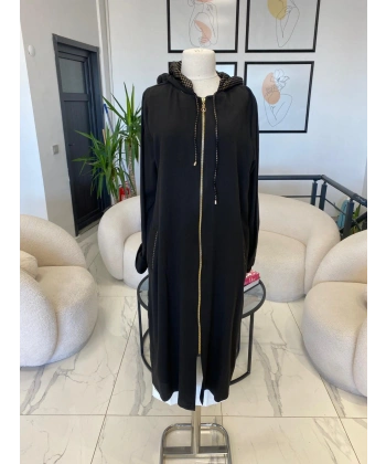 DULE BÜYÜK BEDEN SİYAH KAPŞONLU KAP