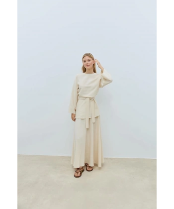 BOOD Kuşaklı Tencel Vanilya Bluz