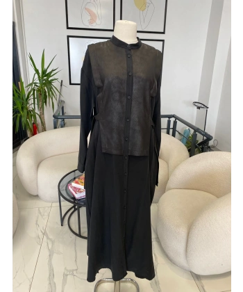 NURCAN ÇETİN SÜET DETAYLI ELBİSE