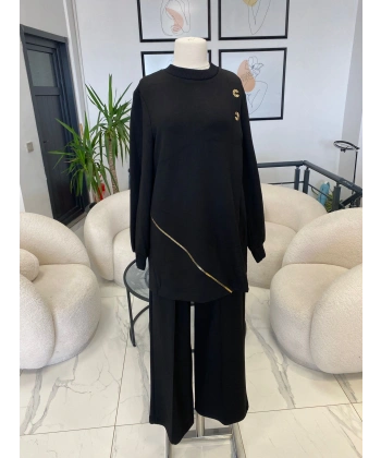 NUSS FERMUAR DETAYLI İKİLİ TAKIM SİYAH