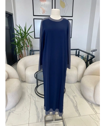 nuss omzu çizgili elbise