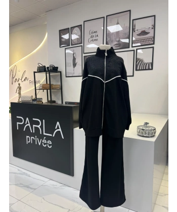 Parla Leoparlı Siyah Eşofman Takım