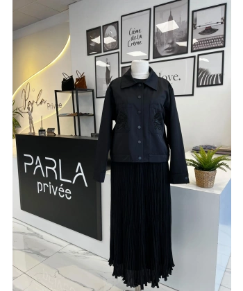 PEARLY Collection Cep Nakışlı Kısa Trenç