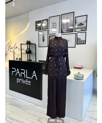 Pearly Collection Taş Detaylı Saten Takım