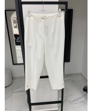 SENTEZ DÜĞMELİ PANTOLON BEYAZ