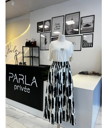 SENTEZ Zebra Desenli Kloş Etek