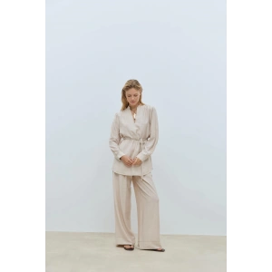 BOOD Dökümlü V Yaka Taş Rengi Bluz