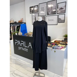 NURCAN ÇETİN ŞİFON DETAYLI İKİLİ TAKIM SİYAH