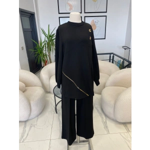 NUSS FERMUAR DETAYLI İKİLİ TAKIM SİYAH