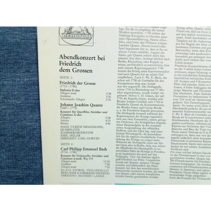 ABENDKONZERT FRIEDRICH - JOACHIM QUANTZ - EMANUEL BACH