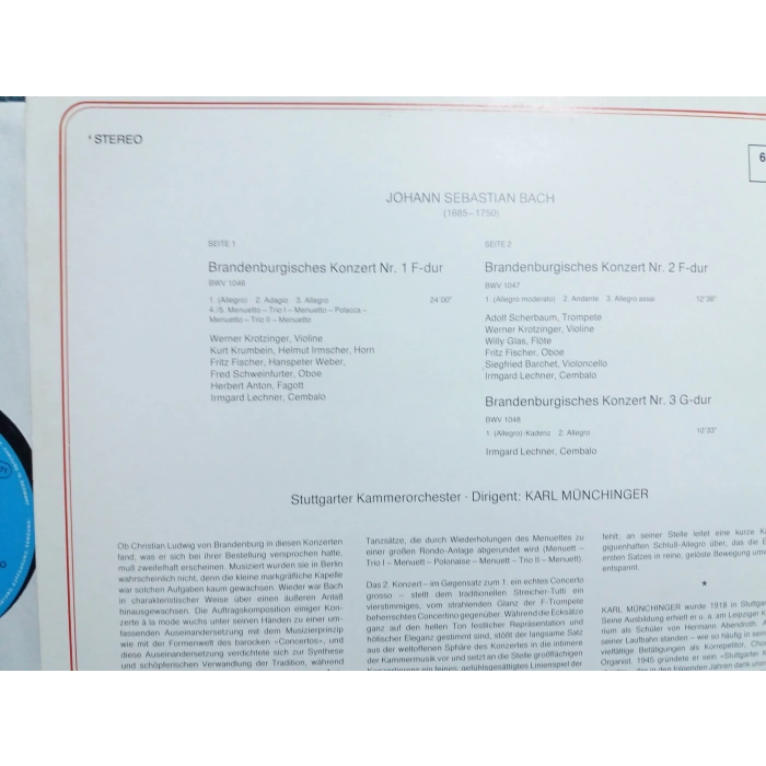 BACH BRANDENBURGH KONZERT Nr.1-3 MUNCHINGER
