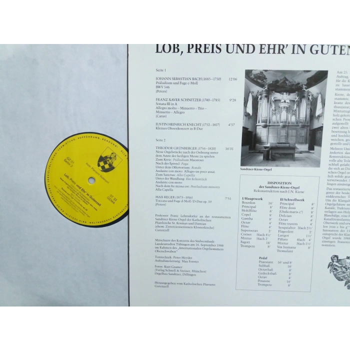 BACH FRANZ XAVER KNECHT GRUNBERGER MAX REGER LP