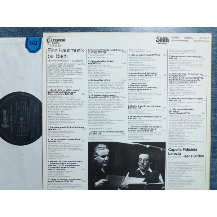 BACH HOUSEHOLD MUSIC PETER SCHREIER LP