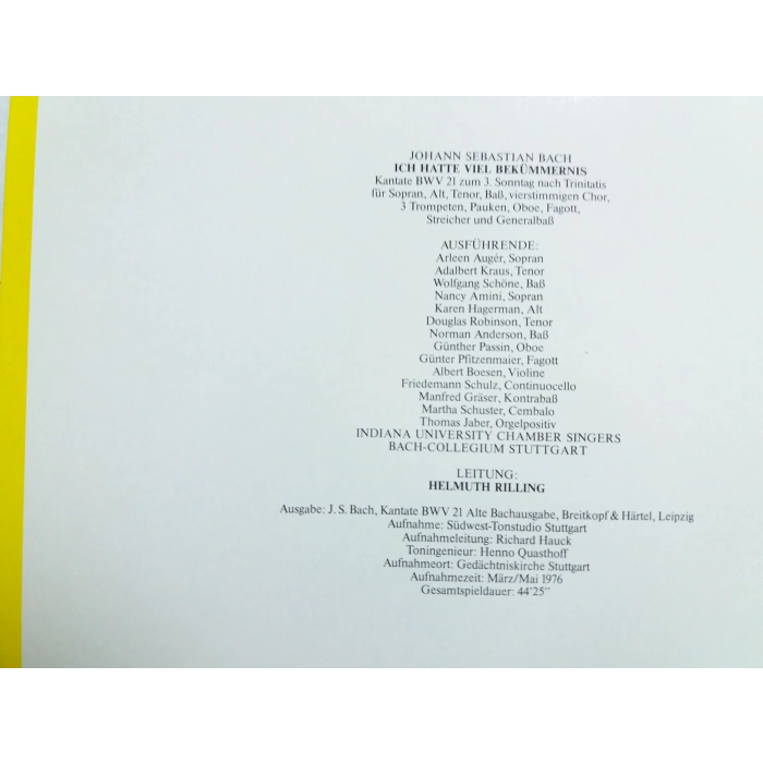 BACH KANTATE BWV 21 MUSIC LP