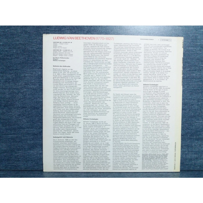 BEETHOVEN SINFONIE Nr.4 Nr.1 WILHELM FURTWANGLER LP