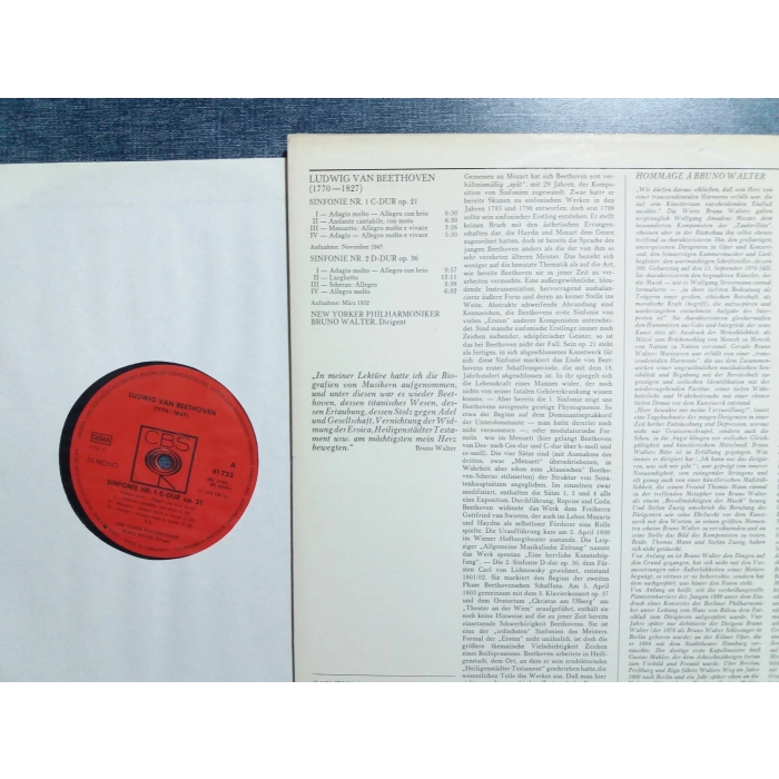 BEETHOVEN SINFONIEN Nr.1 Nr.2 BRUNO WALTER LP