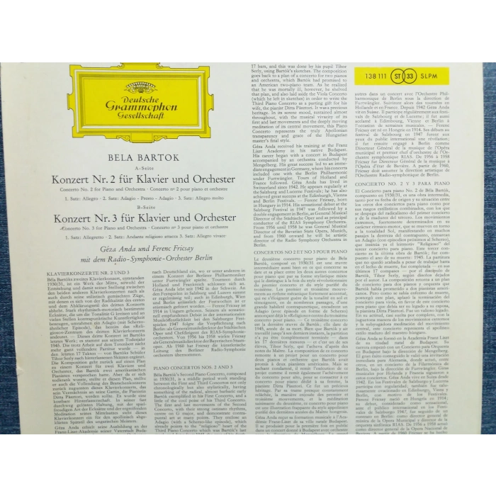 BELLA BARTOK KLAVIERKONZERTE Nr.2-3 GEZA ANDA FRICSAY LP