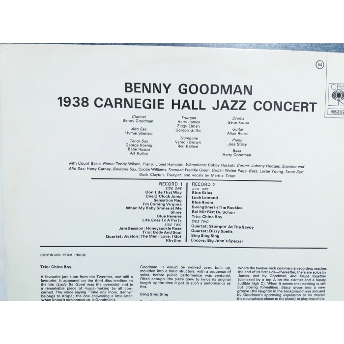BENNY GOODMAN CARNEGIE HALL JAZZ CONCERT 2 LP