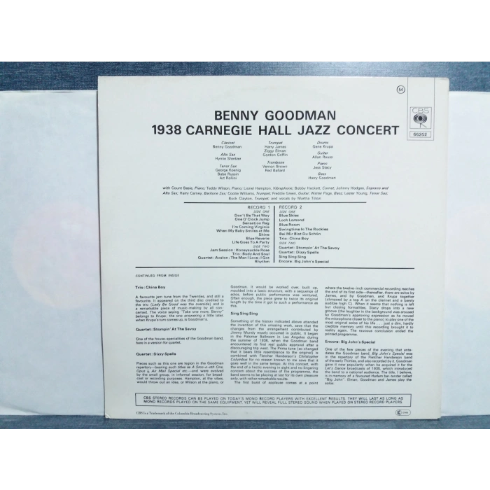BENNY GOODMAN CARNEGIE HALL JAZZ CONCERT 2 LP