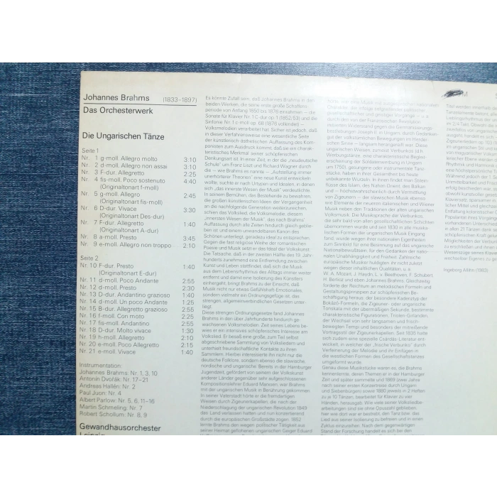 BRAHMS UNGARISCHEN TANZE MUSIC LP