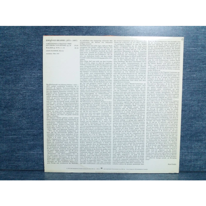 BRAHMS VARIATIONEN FUGE WALZER PIANO LEON FLEISHER LP