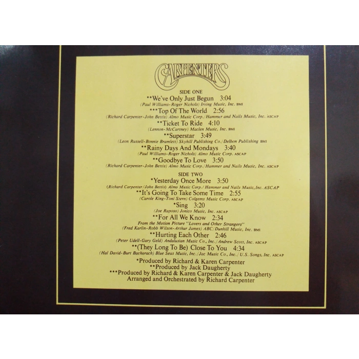 CARPENTERS THE SINGLES 1969-1973 MUSIC LP