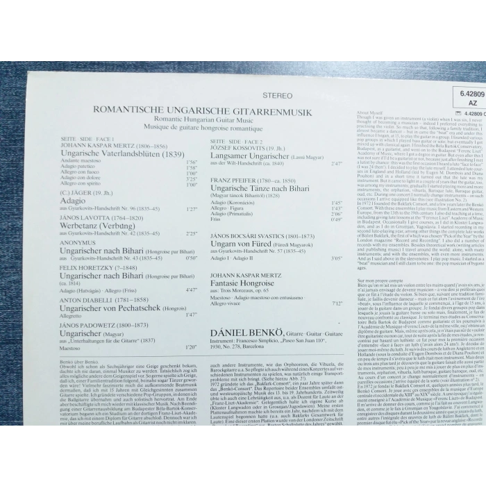 DANIEL BENKO ROMANTIC HUNGARIAN GUITAR MUSIC LP