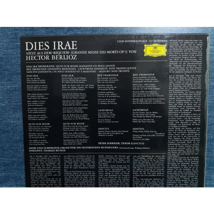 DIES IRAE REQUIEM CHARLES MUNCH HECTOR BERLIOZ LP