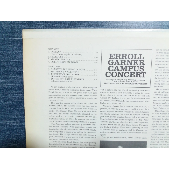 ERROLL GARNER CAMPUS CONCERT MUSIC LP