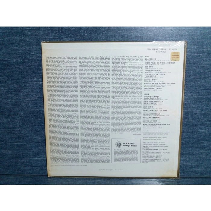 FATS WALLER SMASHING THIRDS MUSIC LP