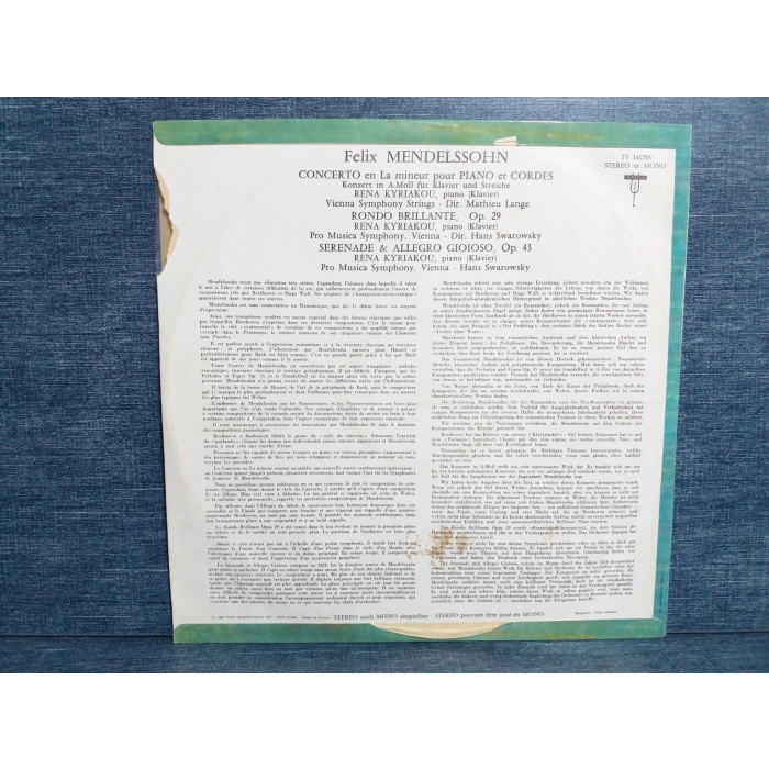 FELIX MENDELSSOHN CONCERTO SERENADE ALLEGRO MUSIC LP