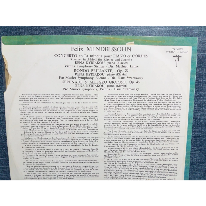 FELIX MENDELSSOHN CONCERTO SERENADE ALLEGRO MUSIC LP