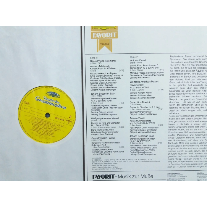 FESTLICHE BACH VIVALDI HANDEL MOZART MUSIC LP