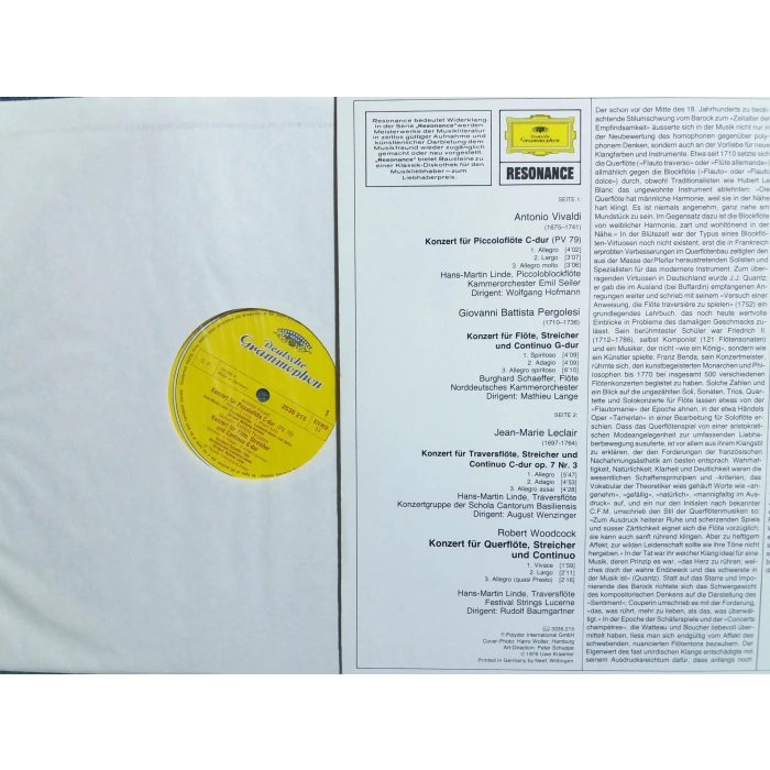 FLÜT BAROCK VIVALDI PERGOLESI LECLAIR WOODCOCK MUSIC LP