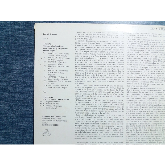 FRANCIS POULENC PIANO CONCERTO GABRIEL TACCHINO LP