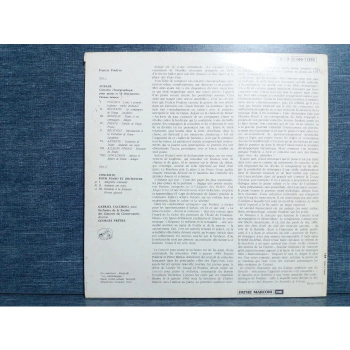 FRANCIS POULENC PIANO CONCERTO GABRIEL TACCHINO LP
