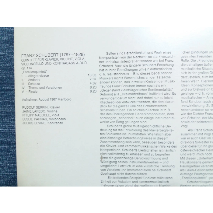 FRANZ SCHUBERT RUDOLF SERKIN MUSIC LP