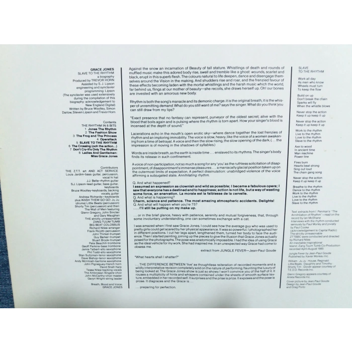 GRACE JONES SLAVE TO THE RHYTHM LP