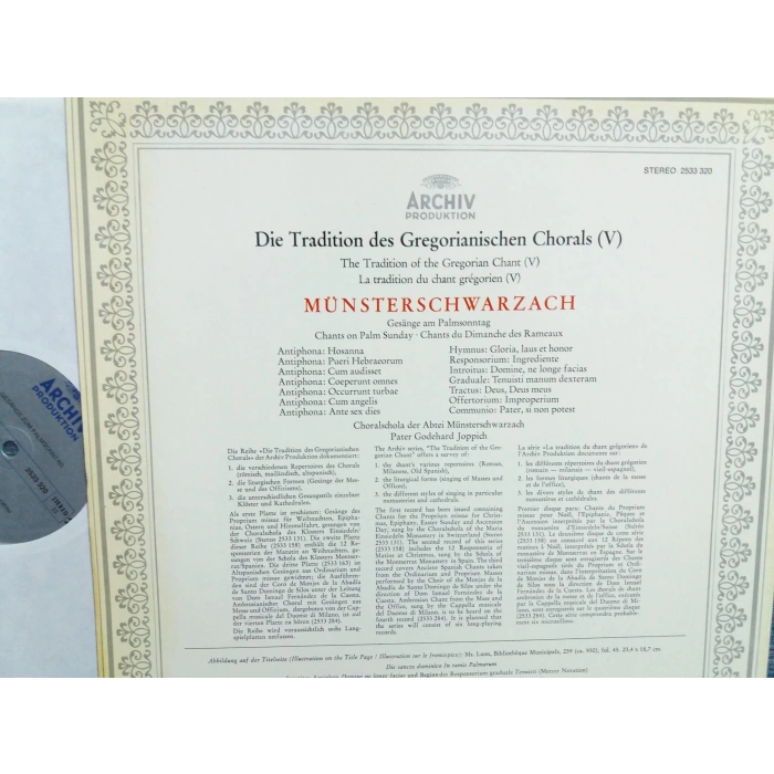 GREGORIAN CHANT CHORAL BENEDICTINE MONASTERY  LP