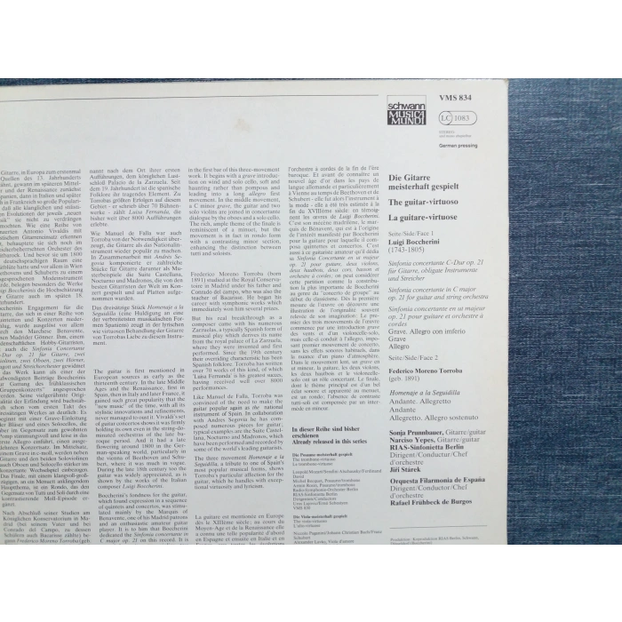 GUITAR VIRTUOSO BOCCHERINI TORROBA NARCISO YEPES LP