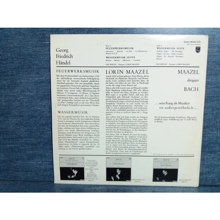 HANDEL WASSERMUSIK SUITE FEUERWERKS LORIN MAZEL
