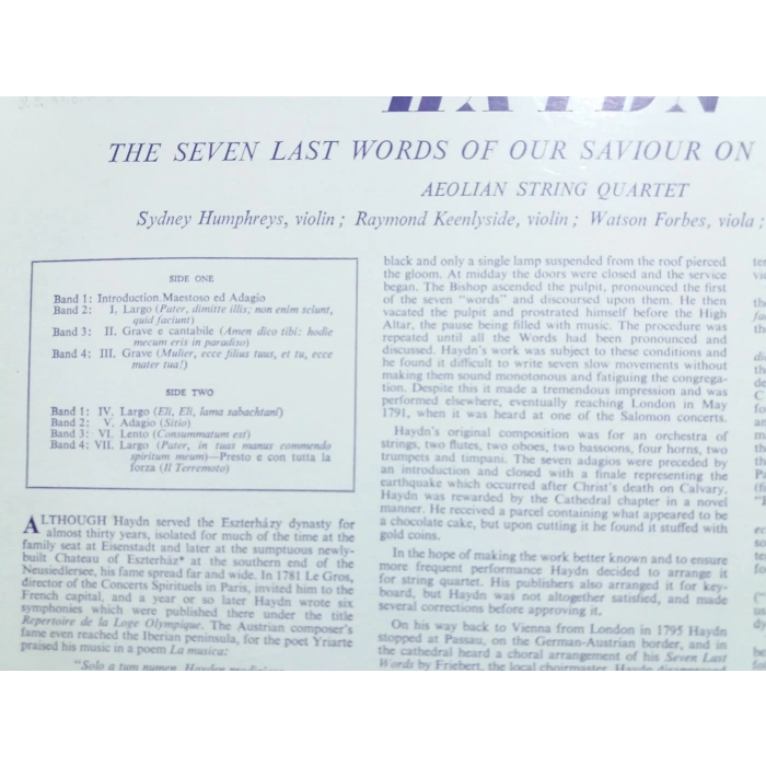 HAYDN SEVEN LAST WORDS AEOLIAN STRING QUARTET LP