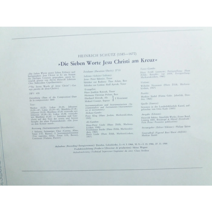 HEINRICH SCHUTZ JESU CHRISTI MUSIC LP