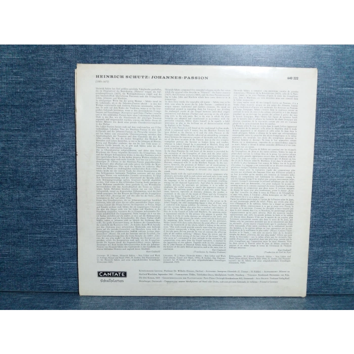 HEINRICH SCHUTZ JOHANNES PASSION MUSIC LP